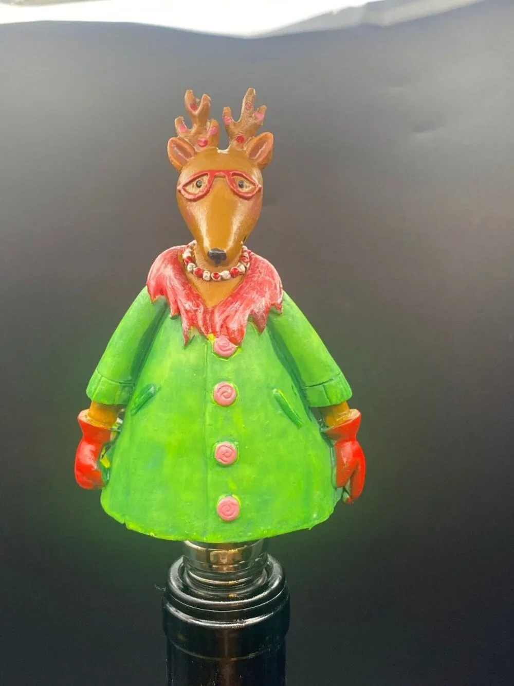 Green Reindeer Stopper in Red Glasses